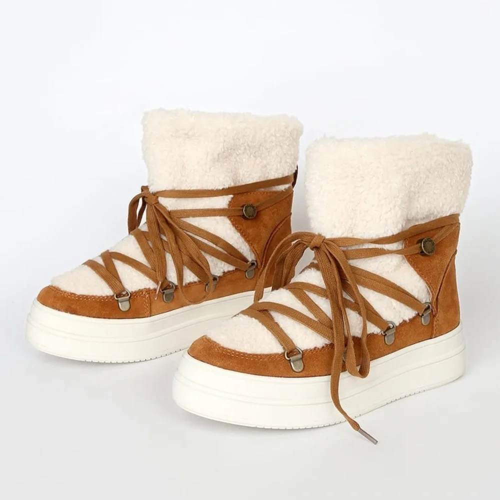 J/Slides Newbie Tan Suede Leather Faux Fur Platform Boot; Women’s 7.5; snowbunny